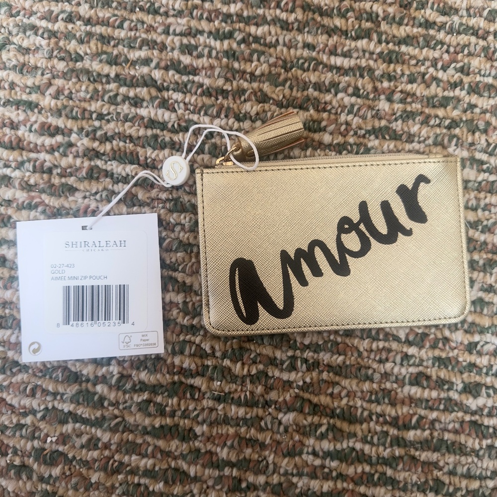 NEW Shiraleah Aimee Zip Mini Pouch - Amour - Gold